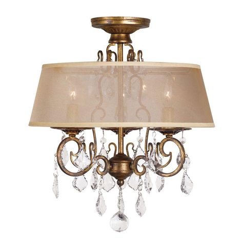 World Imports 15 In 3 Light Antique Gold Flush Mount Chandelier