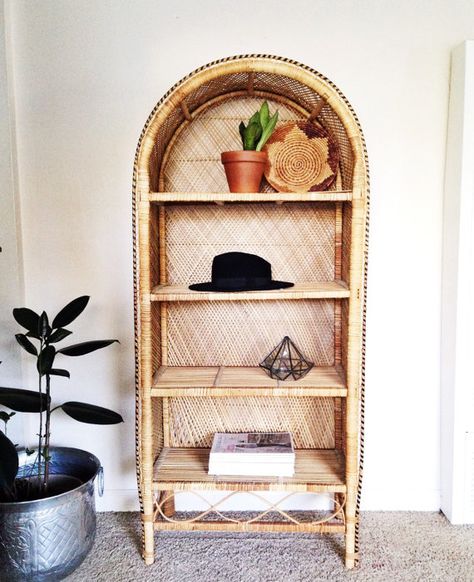 Wicker Bookshelf Vintage Etagere Boho Decor By Motherhawkvintage