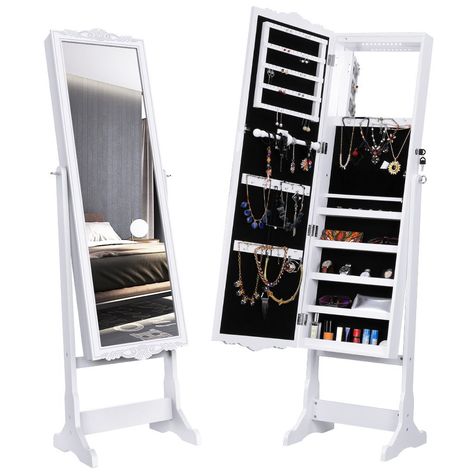 Langria Floor Standing Carved Lockable Jewellery Cabinet Organiser Langria Floor Standing Carved Lockable