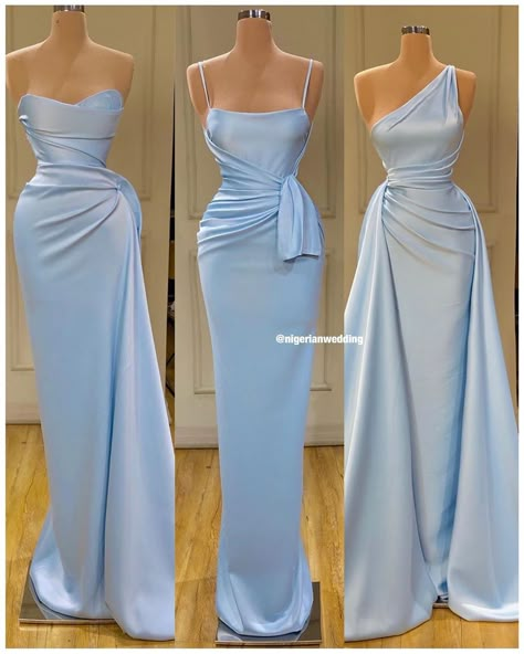 NIGERIAN WEDDING on Instagram: “Pick a style for your #bridesmaids Left, middle or right? 🔥 #NWchoosefav😍 #NigerianWedding #ValdrinSahiti” Blue Bridesmaid Dresses, Brides Maid Dresses Blue, Bridemaid Dress, Long Bridesmaid Dresses, Blue Wedding Dresses, Satin Bridesmaid Dresses, Event Dresses, Baby Blue Wedding Dresses, Baby Blue Bridesmaid Dresses