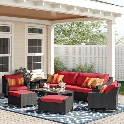 Three Posts Northridge 5 Piece Fire Pit Set With Cushions Fabric Fire Pit Sets Outdoor Furniture Sets Outdoor Deco