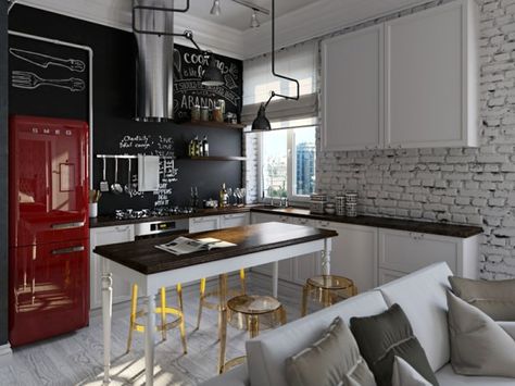 smeg kühlschrank küche industriestil weiße ziegelwand Kitchen - fliesenspiegel küche höhe smeg kühlschrank küche industriestil weiße ziegelwand Kitchen - fliesenspiegel küche höhe