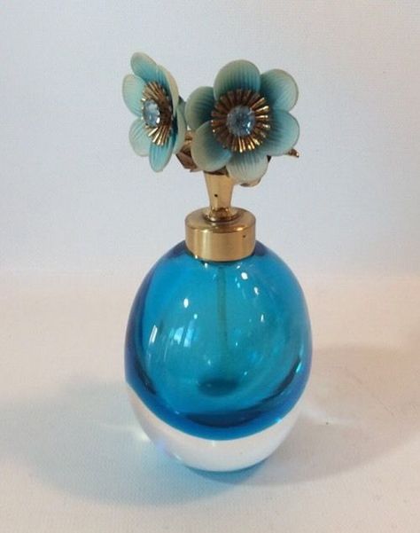 Vtg Devilbiss Murano Irice Blue Glass Vtg DeVilbiss Baby Blue Silver Hand