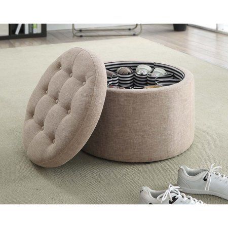 Convenience Concepts Designs4comfort Round Shoe Ottoman Multiple Finishes Com Storage Shoe Ottoman Storage, Round Shoe Storage