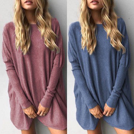 Oversized Women Long Sleeve Knit Cardigan Jumper Tops Loose Casual Sweater Dress