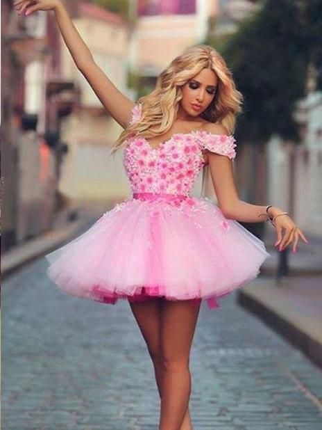 Beautiful Homecoming Dresses Hand Made Flower Pink Short Prom