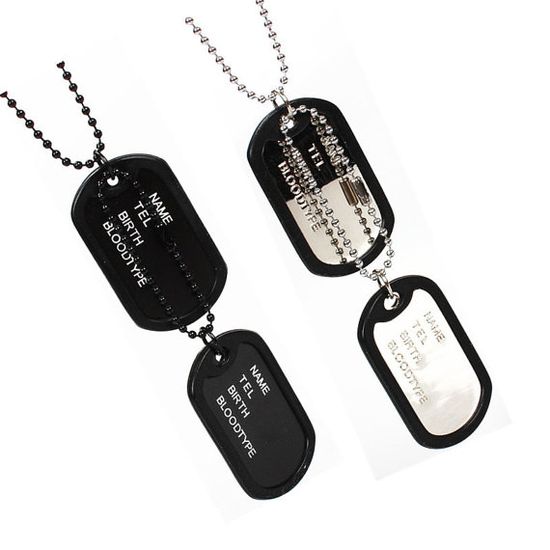 Estilo militar del Ejército Negro 2 placas de identificación de doble cadena de belleza para hombre colgante de collar de plata y negro Estilo militar del Ejército Negro 2 placas de identificación de doble cadena de belleza para hombre colgante de collar de plata y negro