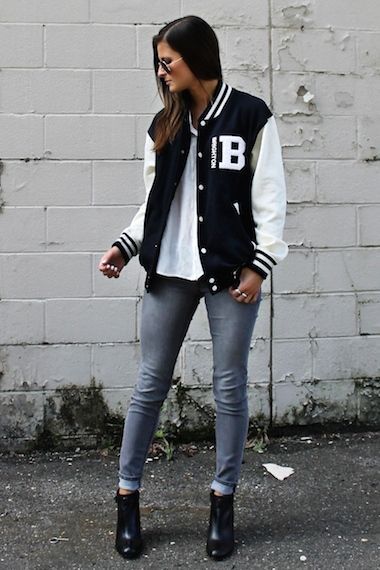 womens varsity jacket outfit ideas