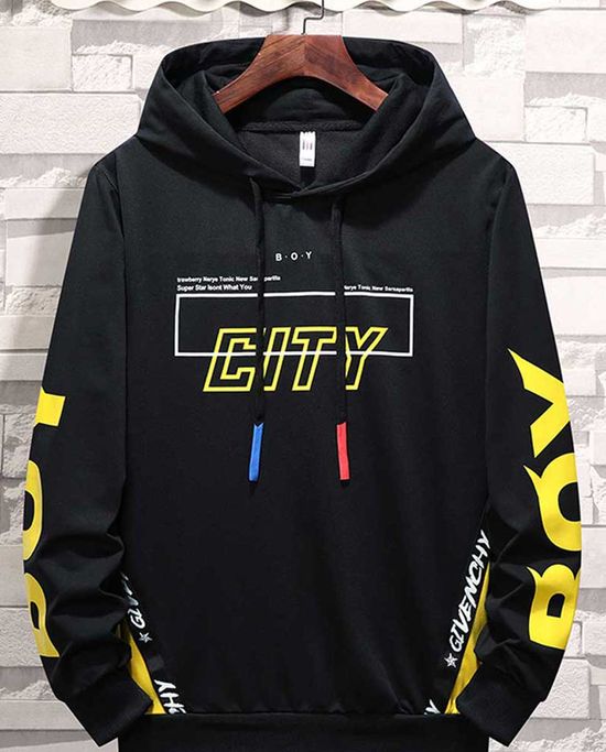 Buzo Capota BAZINGA LOGO Estampado Amarillo Negro Buzo Capota BAZINGA LOGO Estampado Amarillo Negro