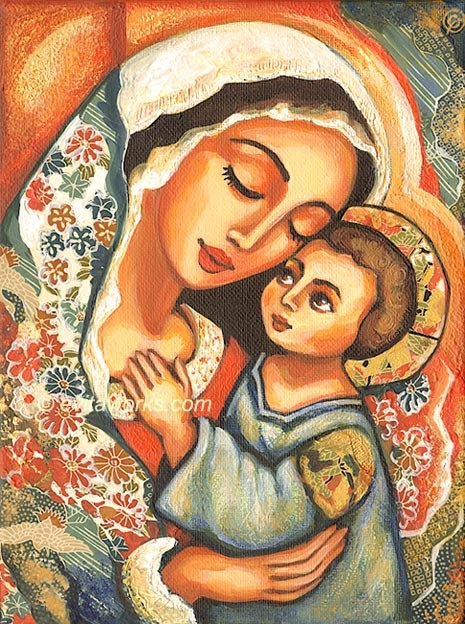Mini Mary Monotype Virgin Mary Art Original Catholic Art Blessed Mother Painting,
