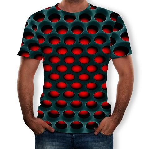 Mens 3D Geometric Print T-Shirt Casual Short Sleeve Crew Neck Casual Tee Tops