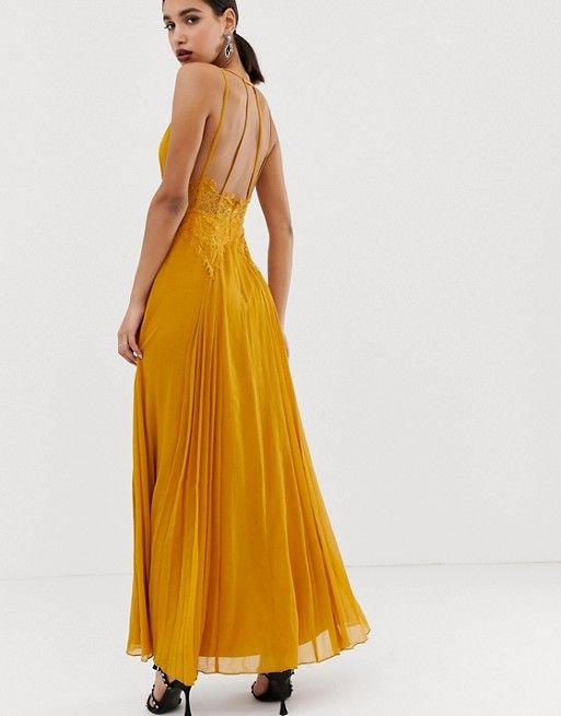 Asos Design Cami Maxi Dress In Crinkle Chiffon With Lace Waist And Strappy Back Detail Asos Cami Maxi Dress Maxi Dress Mxi Dress