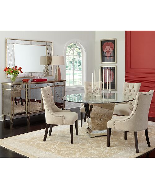 Furniture Marais Dining Room Furniture 7 Piece Set 60 Mirrored Dining Table And 6 Chairs Furniture Ma Dining Room Furniture Furniture Round Dining Room
