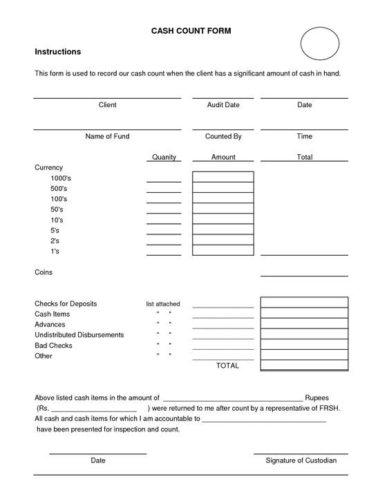 daily cash count sheet template