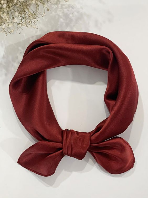Pure Silk Soild Color Square Scarf 53x53cm/21x21 - Dark Red / 53x53cm