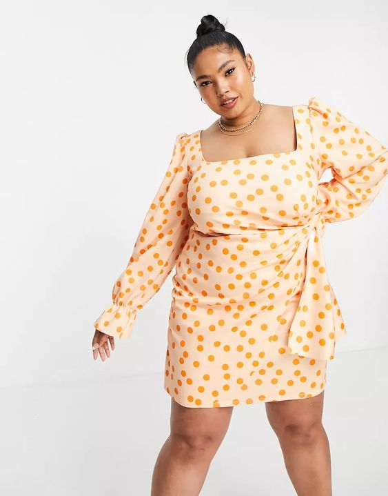 ASOS DESIGN Curve square neck long sleeve wrap mini dress in floral print