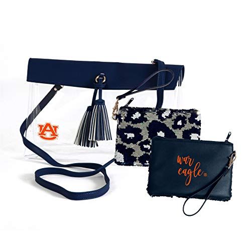 Vegan Leather Trim and Tassels Desden Iowa Hawkeyes Clear Handbag and Wristlet Combo with Logo