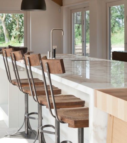 Elm bar stools for bespoke kitchen designed and made by Artichoke in Somerset, England. www.artichoke-ltd.com