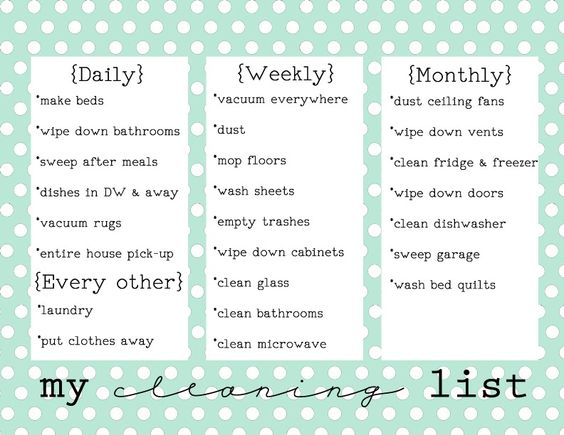 daily weekly monthly chore list