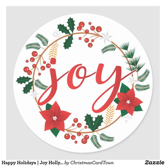 Happy Holidays | Joy Holly Wreath Classic Round Sticker