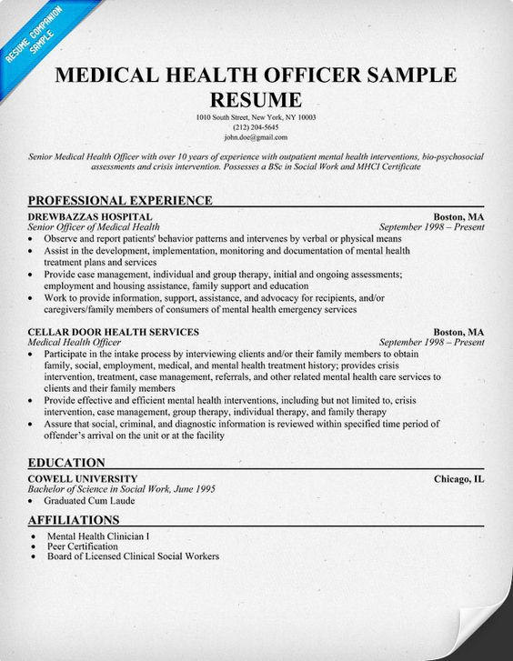 medical health officer resume