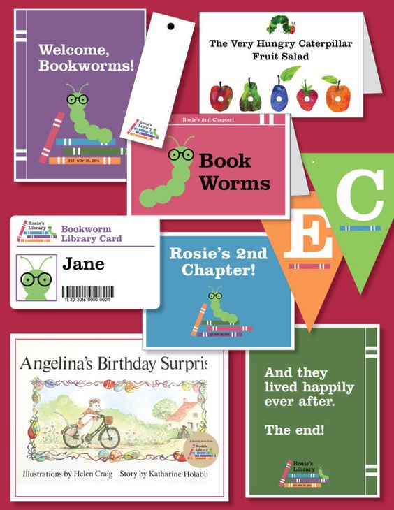 Girls Bookworm Library-Themed Birthday Printable by BebeandFritzi