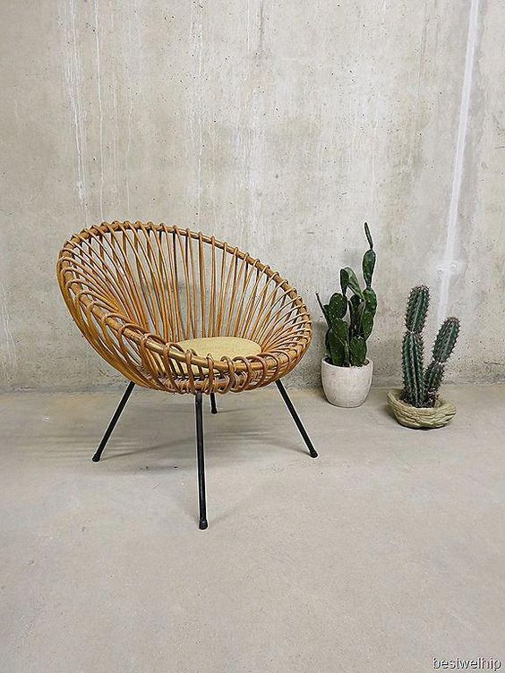 vintage design rotan bamboe lounge chair stoel Rohe, Franco Albini style jaren 50 #chairs