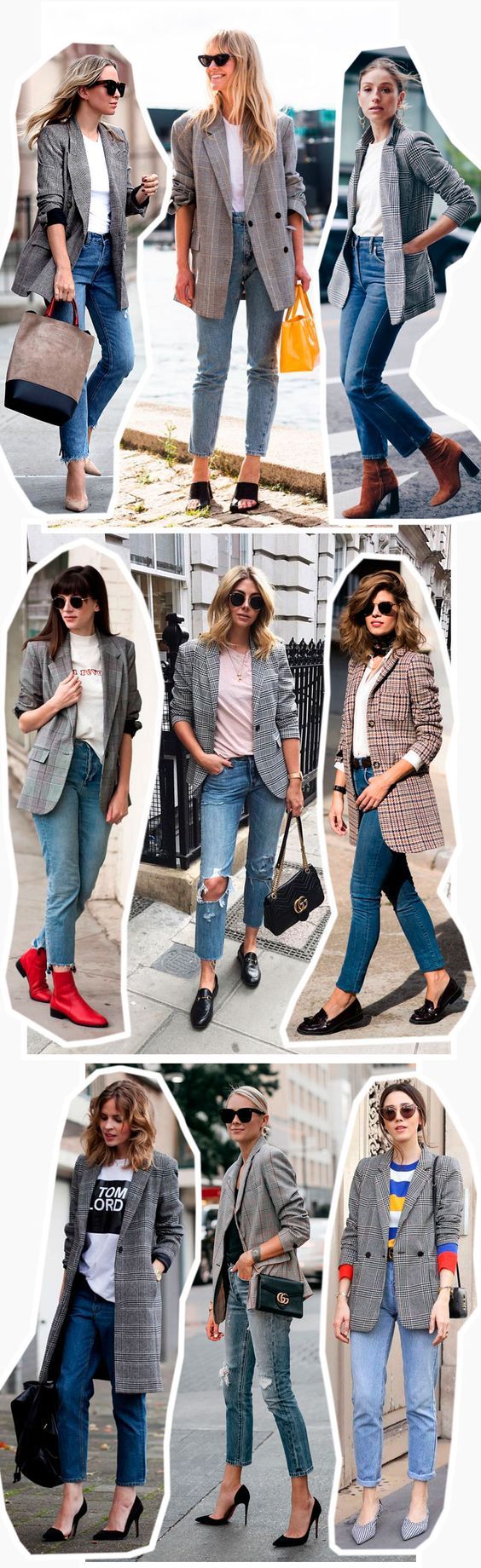 Blazer estampa xadrez príncipe de gales com calça jeans