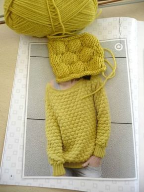 P1050216 pull over sweater - interesting knit stitch - bubbly