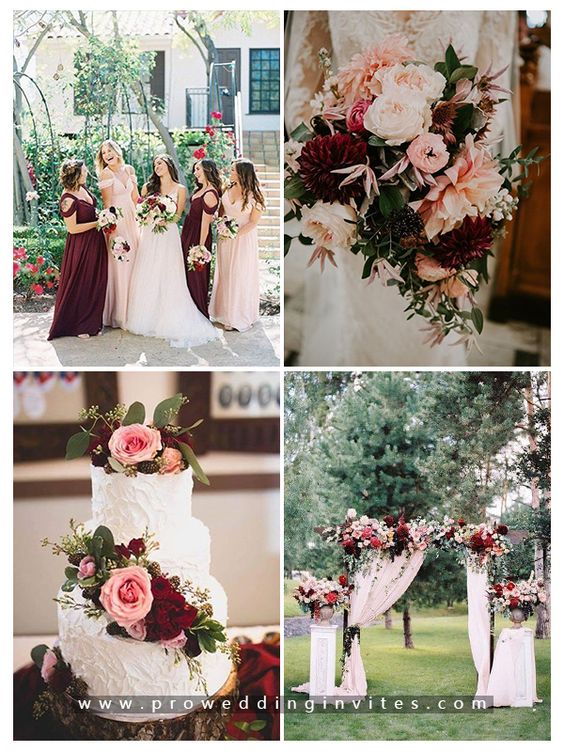 Inspirational burgundy and peach wedding color boards
