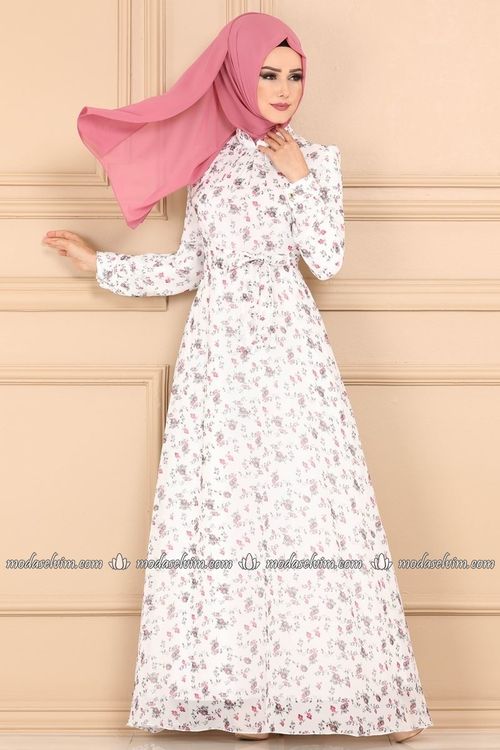 Modaselvim Elbise Pile Detayli Sifon Tesettur Elbise Ygs6209 Ekru Moda Stilleri Elbise The Dress