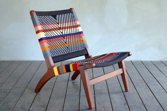 This exquisitely styled all solid hardwood Mid-Century Modern inspired lounge chair features a hand woven pattern of Nicaragua's Momotombo Volcano. Handmade.
