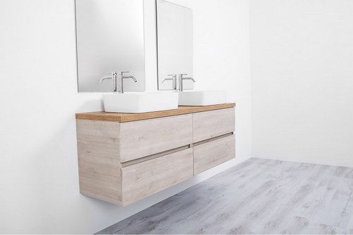 Mobile Bagno Double 120 Cm Doppio Lavabo Rovere Chiaro Con