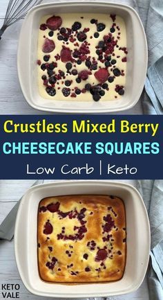 Keto Crustless Mixed Berry Cheesecake Squares