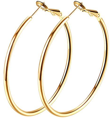 Fashion Wide 14K Gold Plated Cubic Zirconia Hoop Earrings for Women Girls Sensitive Ears Diamond CZ Hoops