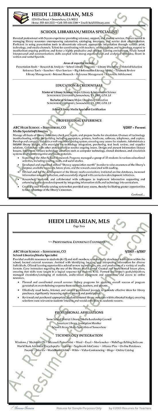 sample childrens librarian resume