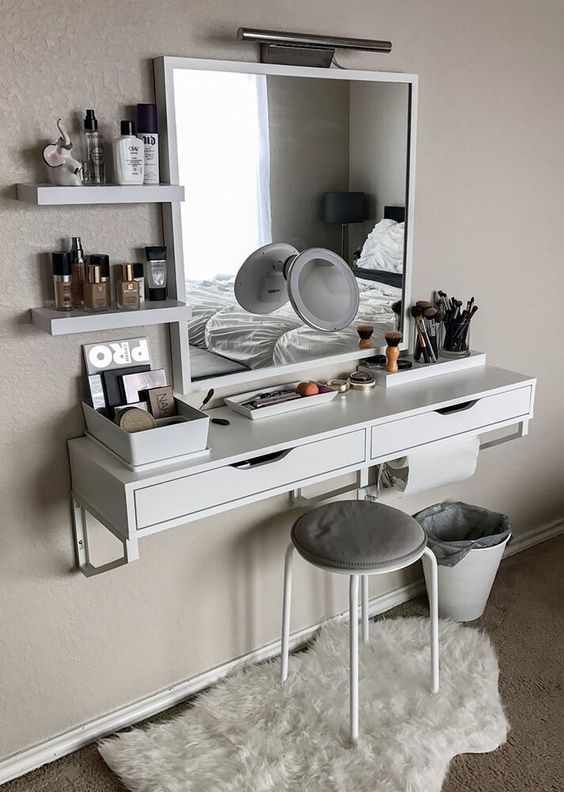 Space Saving Floating Vanity Shelf Small Bedroom Decor House Interior Room Inspiration - Wall Mounted Vanity Shelf Space Saving Floating Vanity Shelf Small Bedroom Decor House Interior Room Inspiration - Wall Mounted Vanity Shelf