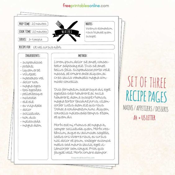 printable recipe book template