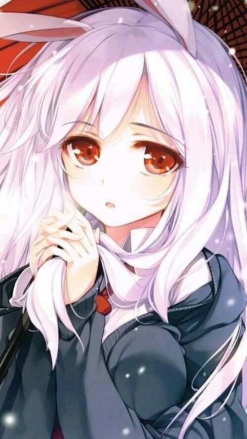 Cute white haired anime girl