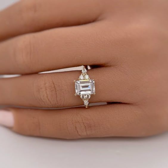 1.75ct Emerald Cut Engagement Ring 14K Yellow Gold Dainty - Etsy