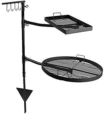 Com Sistema Doble De Parrilla Giratoria Para Exterior Sunnydaze Decor Jardín Y Exterio Fire Pit Cooking Grill Camping Fire Pit Cooking Grill, Outdoor Grill Grates For Fire Pits