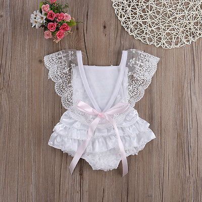 New Kids Baby Girl Clothes Lace Floral Romper Jumpsuit Sunsuit Outfits US Stock