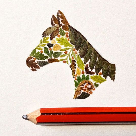 Sale Pressed Fern Horse Miniature 5x5 Hand Finished Giclee Print Herbarium Equestrian Artwork Botanical