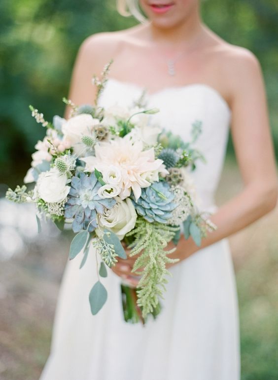 succulents and fresh flowers for a stunning bridal bouquet