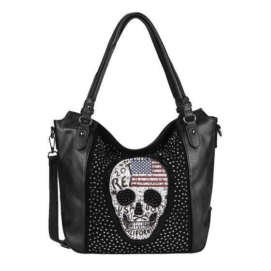 DAMEN TOTENKOPF TASCHE Schultertasche Leder Optik Cross Bag Umhängetasche Skull