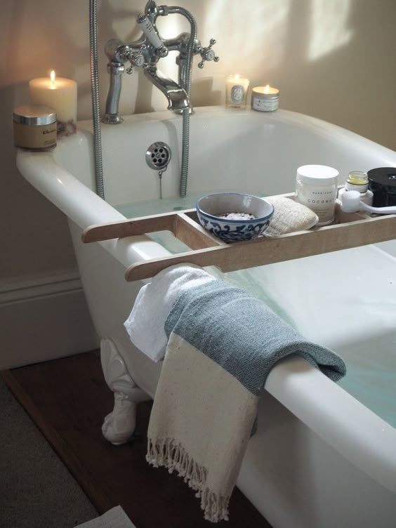 Need to source a wooden bath bridge like this! Image Via: Fashion Me Now