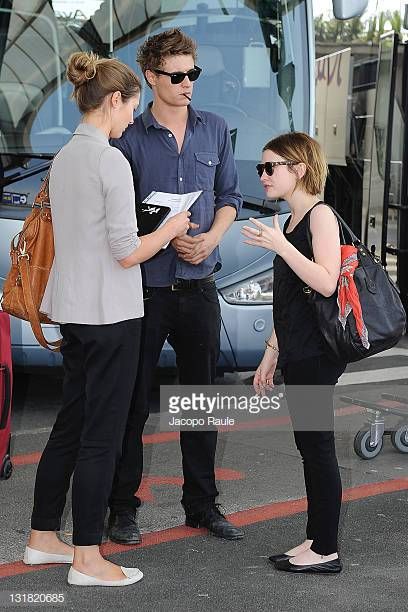 Max Irons and Emily Browning are seen arriving Nice airport on May...