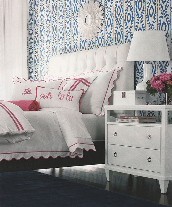 Blue, white and pink home decor Ethan Allen Side Table White and Pink