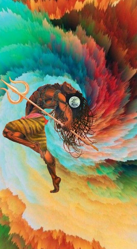 Lord Shiva as Tandav B Handpainted Painting on Canvas (Without Frame)