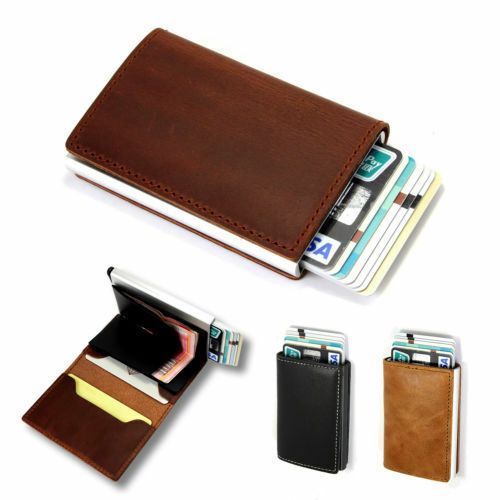 RFID Blocking Men wallet Genuine leather Cowhide Card Holder With Money Clip